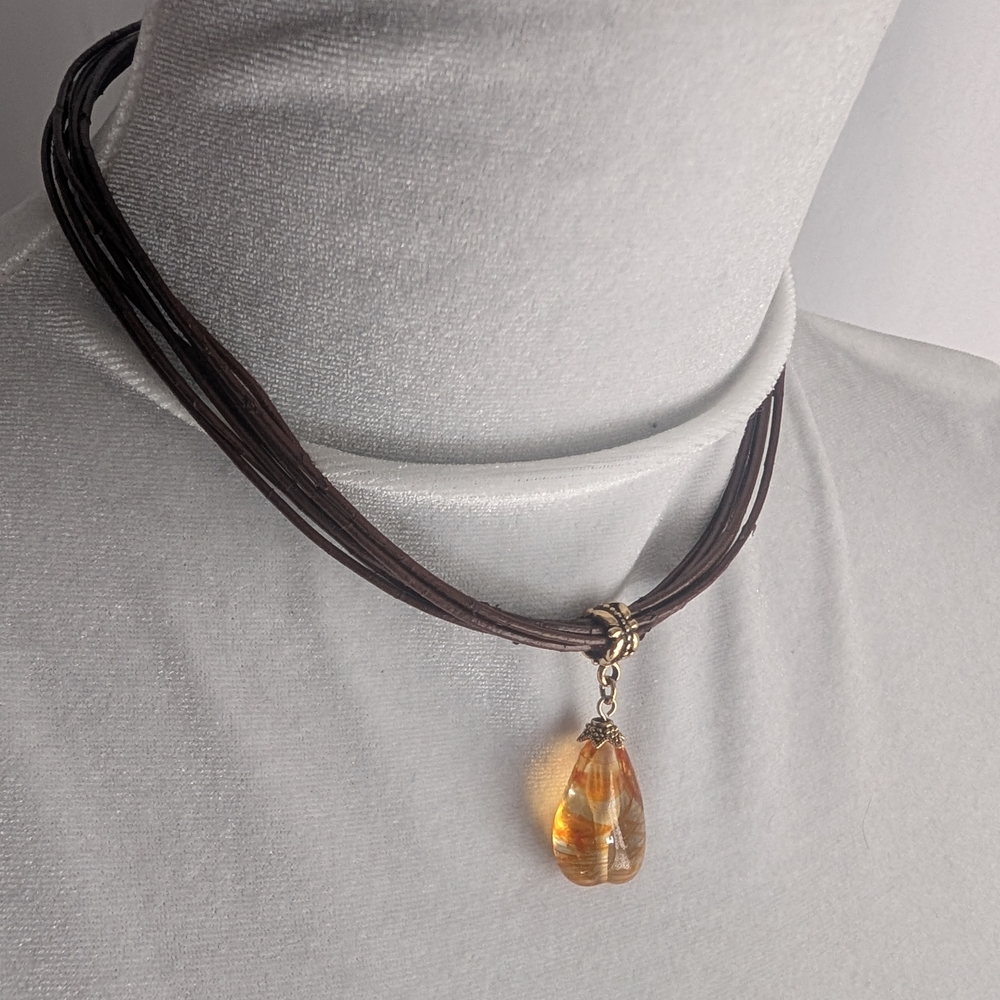 Lia Sophia Multi-Strand Necklace with Gold Teardrop Pendant